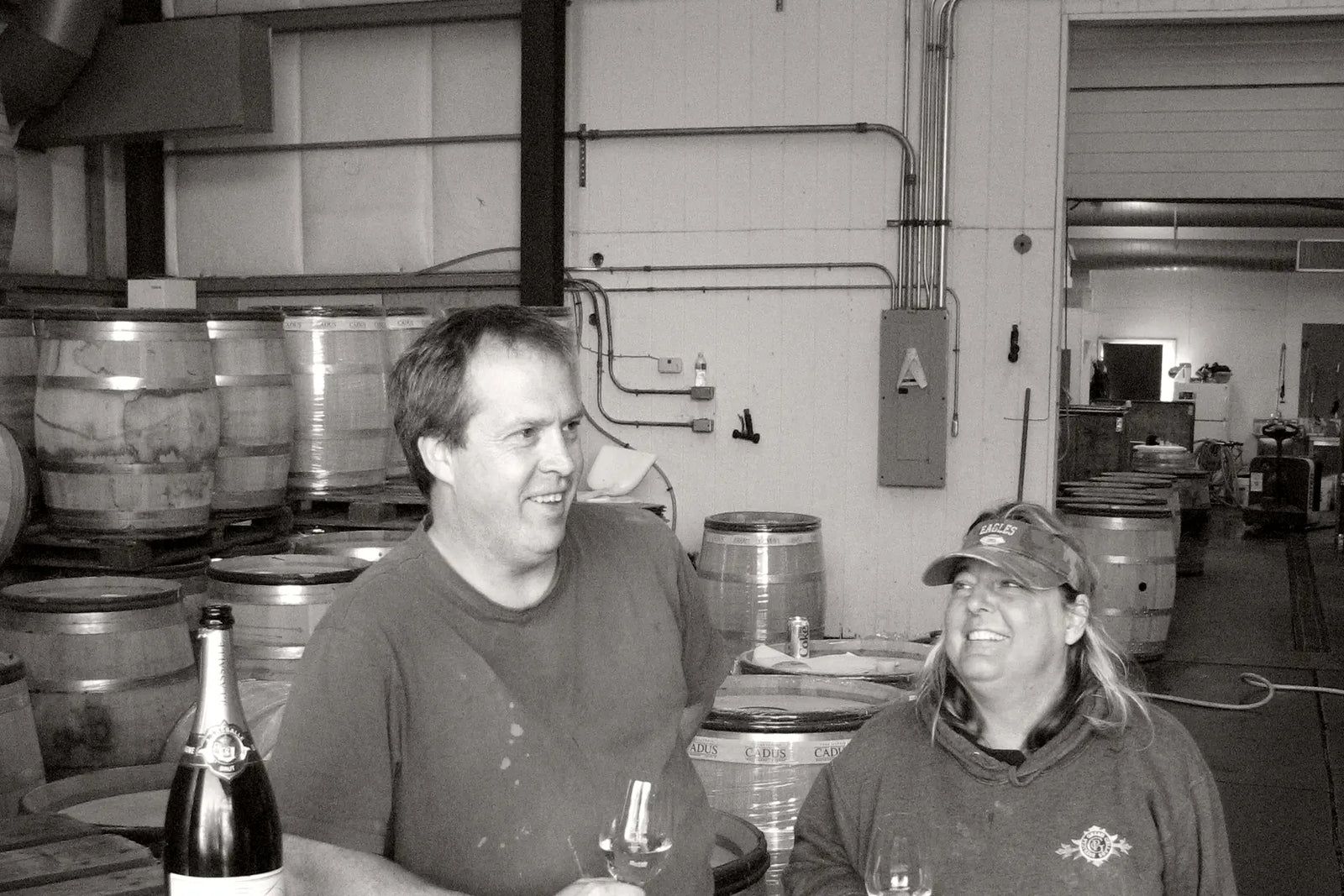 Patricia Green and a colleague in the Patricia Green Cellars archive