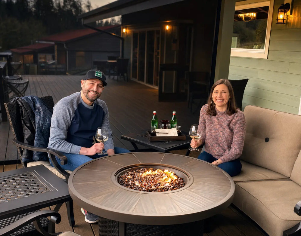 Guests enjoying the firepit patio at Patricia Green Cellars