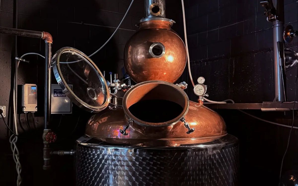 The copper still used to make Patty Green whiskey