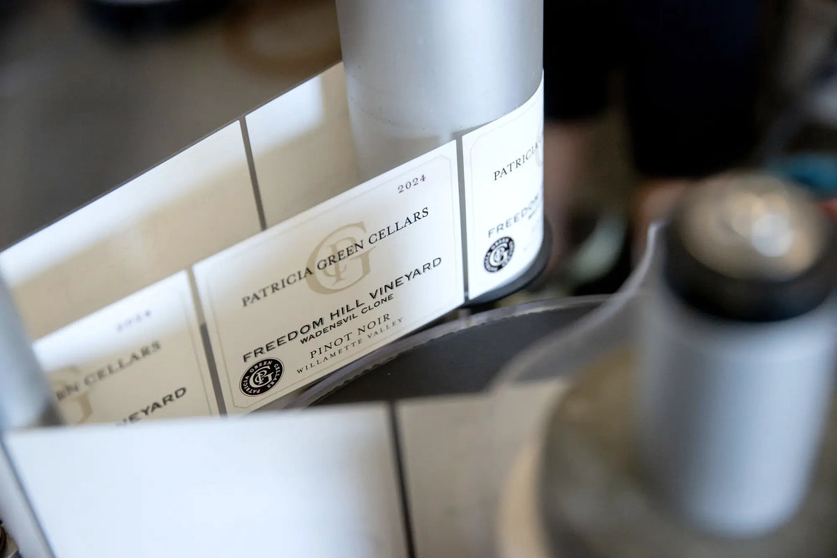 Patricia Green Cellars label detail in production