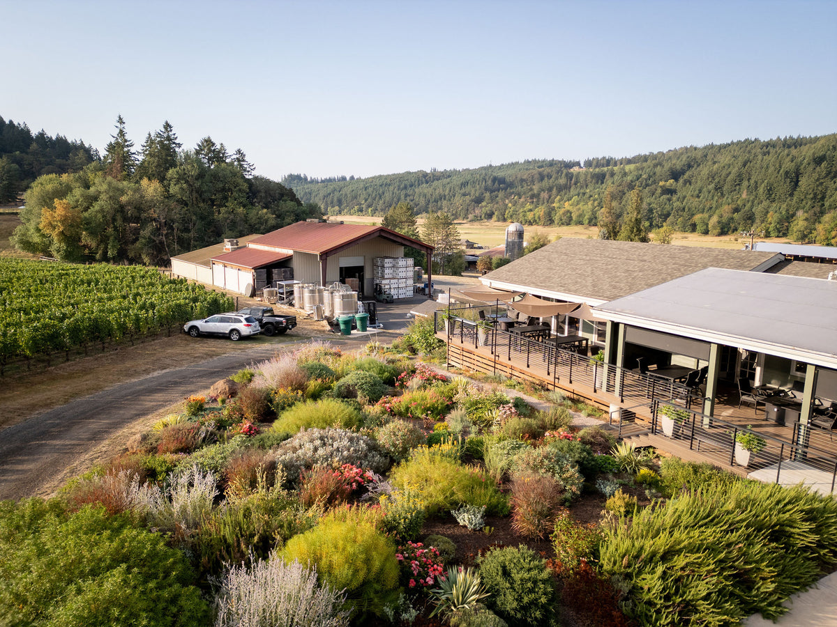Aerial view of the Patricia Green Cellars estate and tasting room
